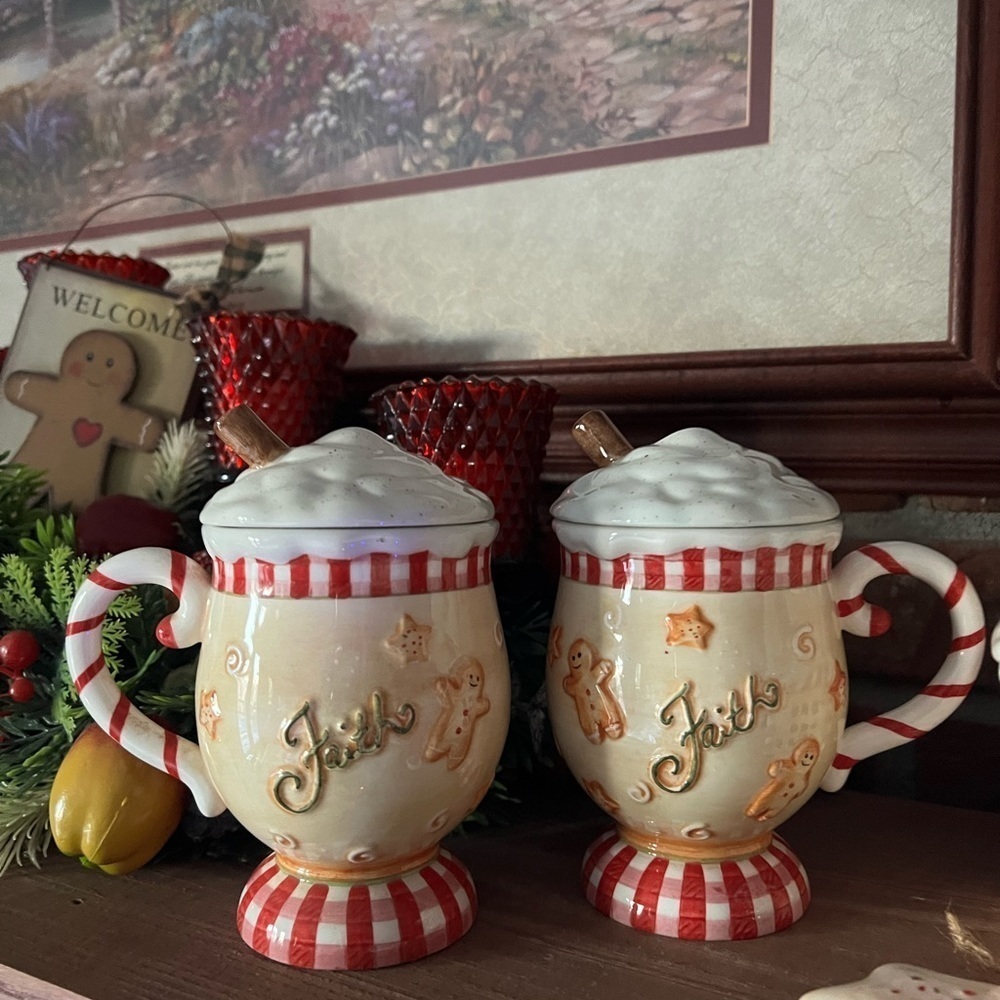 Rare Vintage Gingerbread 4-pc
Faith Hot Chocolate Mugs
Topper Setโผ๏ธFINAL SALE